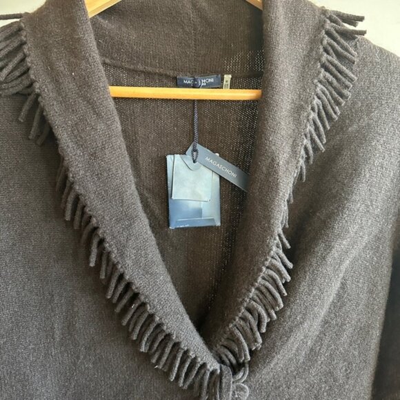 Magaschoni Cashmere Fringe Wrap Sweater • Size M • BNWT • Rich Brown - Picture 3 of 4